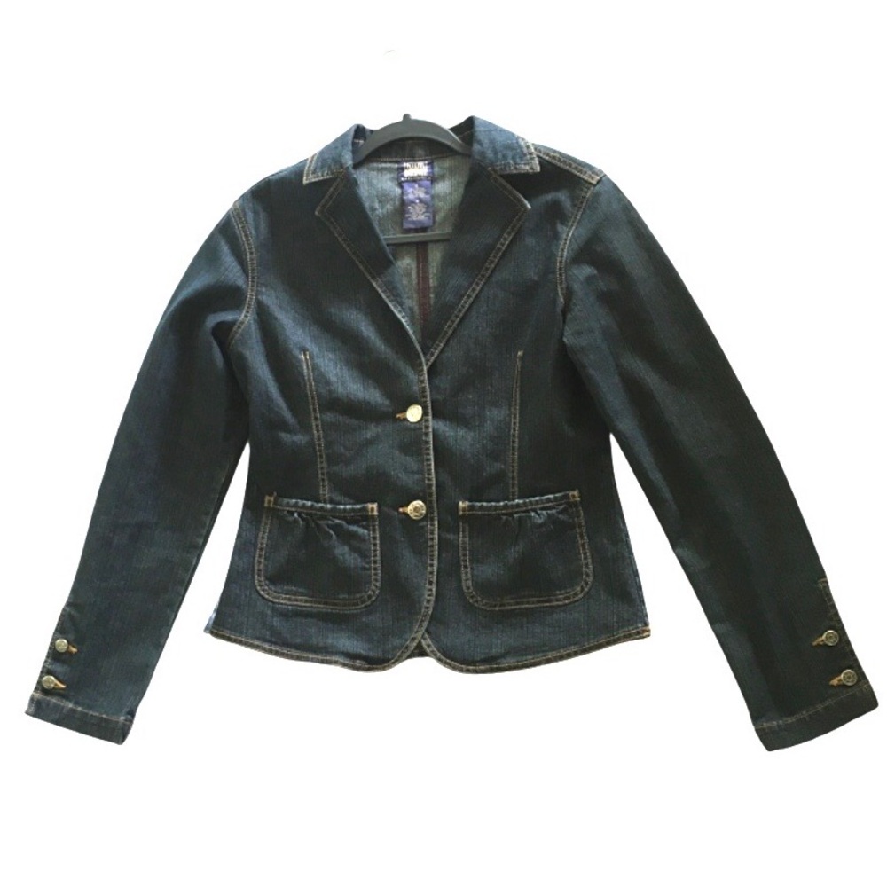 Y2K Denim Blazer Fitted 2000s Small Vintage